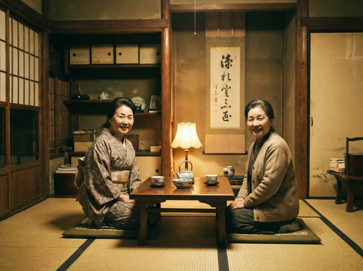 两位优雅的 18视频-高清视频|视频资源 在日式茶室中品茶交谈